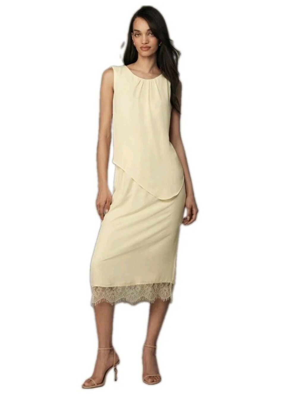 Anthropology Exquise Sleeveless Yellow Layered Chiffon Sheath MidiDress Size: S